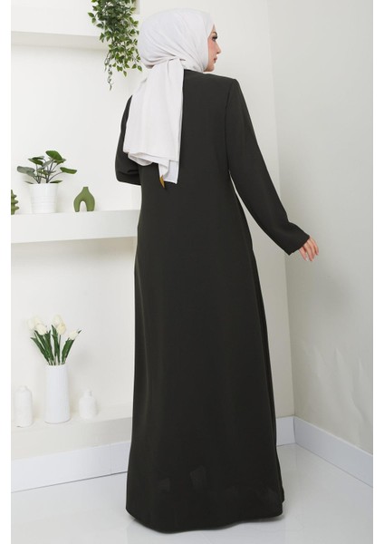 Fermuarlı Büyük Beden Ferace Haki HM2488 indirimleri