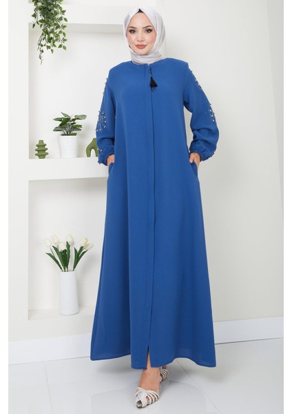 Kolu Taşlı ve Incili Ferace Indigo HM2494