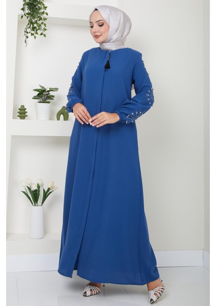 Kolu Taşlı ve Incili Ferace Indigo HM2494