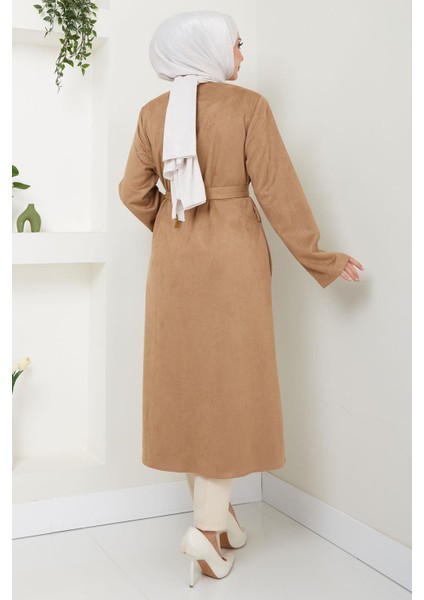 Fermuarlı Kuşaklı Süet Kap Camel HM2542 indirimleri