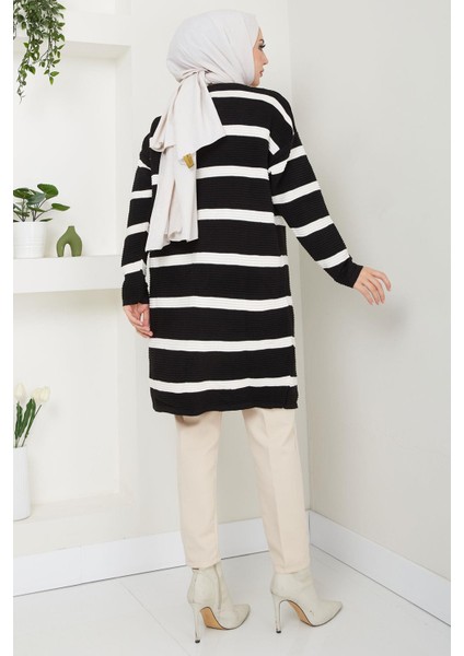 Çizgili Fitilli Triko Hırka Siyah HM2589 fırsatları