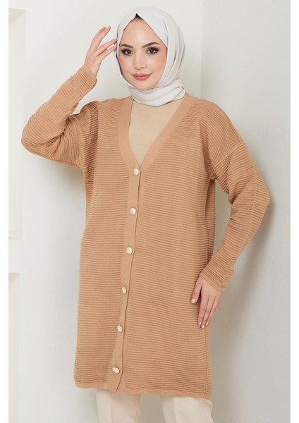 Gold Düğme Detaylı Triko Hırka Camel HM2587 fiyatları