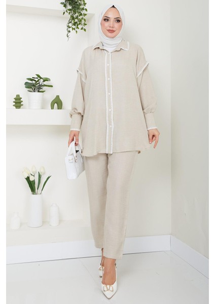 Nakış Işlemeli Ikili Takım Bej HM2491 fiyatları