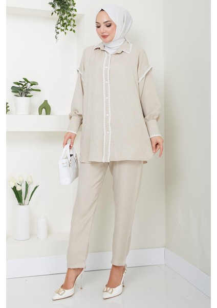 Nakış Işlemeli Ikili Takım Bej HM2491 fırsatları