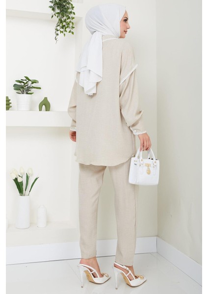 Nakış Işlemeli Ikili Takım Bej HM2491 indirimleri