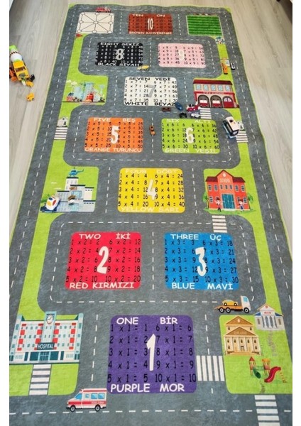 Trafik Araba Yollu Çarpım Tablolu Ingilizce Türkçe Eğitici Seksekli Çocuk Oyun Halısı Çocuk Odası Halısıeğlenceli Halı fiyatları