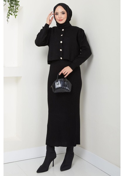 Hırkalı Jile Triko Takım Siyah HM2581