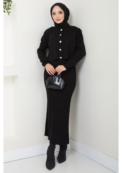 Hırkalı Jile Triko Takım Siyah HM2581 fiyatları