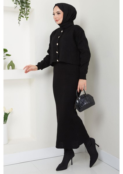 Hırkalı Jile Triko Takım Siyah HM2581 modelleri