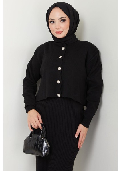 Hırkalı Jile Triko Takım Siyah HM2581 fırsatları