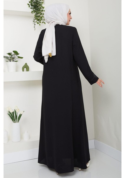 Erva Taş Detaylı Ferace Siyah HM2478 indirimleri