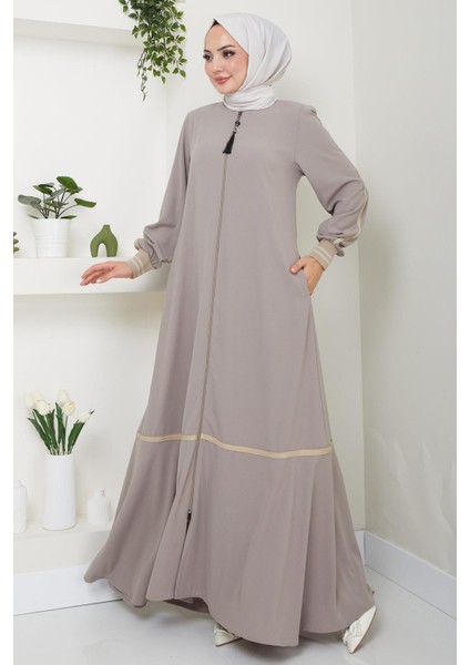 Çizgi Detaylı bej Rengi Ferace HM2035 fiyatları