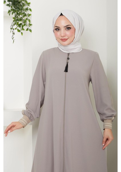 Çizgi Detaylı bej Rengi Ferace HM2035 modelleri