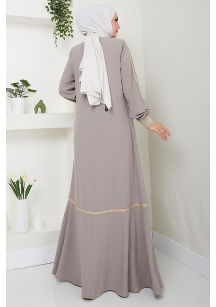 Çizgi Detaylı bej Rengi Ferace HM2035 indirimleri