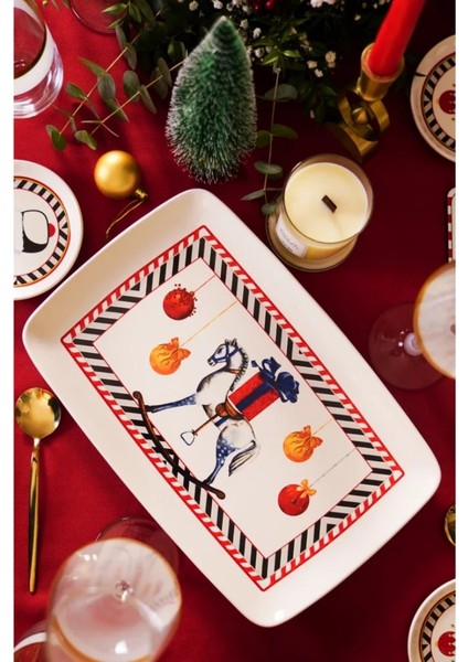 Yılbaşı Temalı Nutcracker Dikdörtgen Servis Tabağı 34 x 25 cm