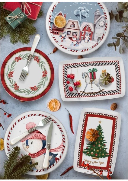Yılbaşı Temalı Nutcracker Dikdörtgen Servis Tabağı 34 x 25 cm fırsatları
