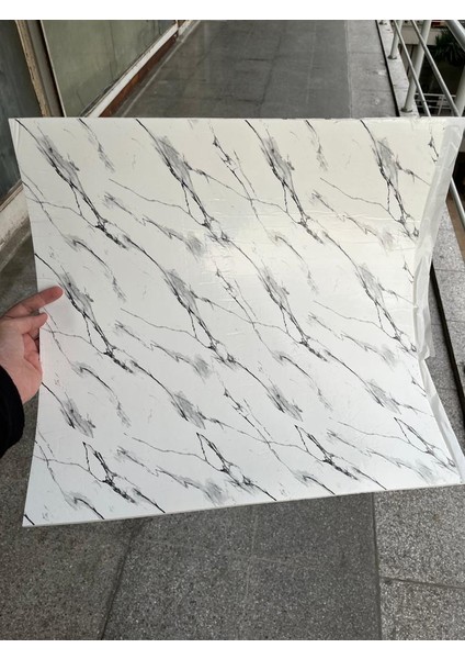 50X50 cm 0,27 M² Kendinden Yapışkanlı Duvar Kağıdı Esnek Köpük Paneli 3D Boyutlu Mermer Desen Beyaz