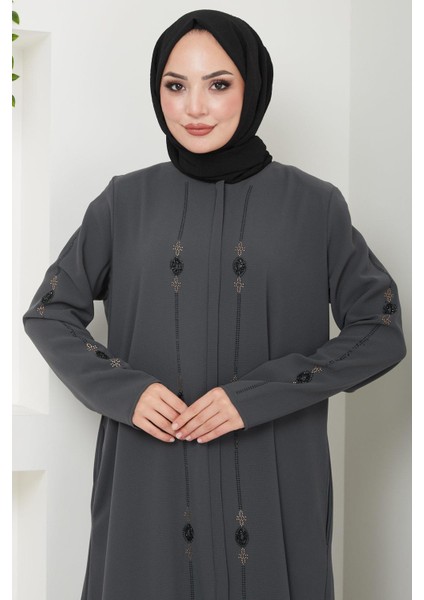 Simge Taşlı Ferace Füme HM2480