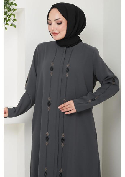 Simge Taşlı Ferace Füme HM2480