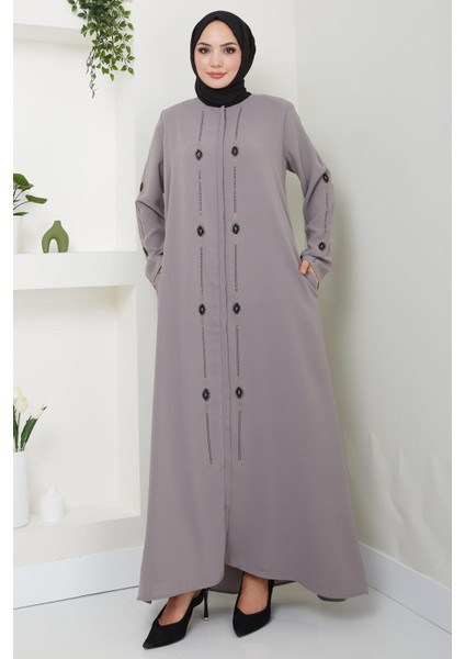 Simge Taşlı Ferace Gri HM2480