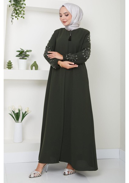 Kolu Taşlı ve Incili Ferace Haki HM2494