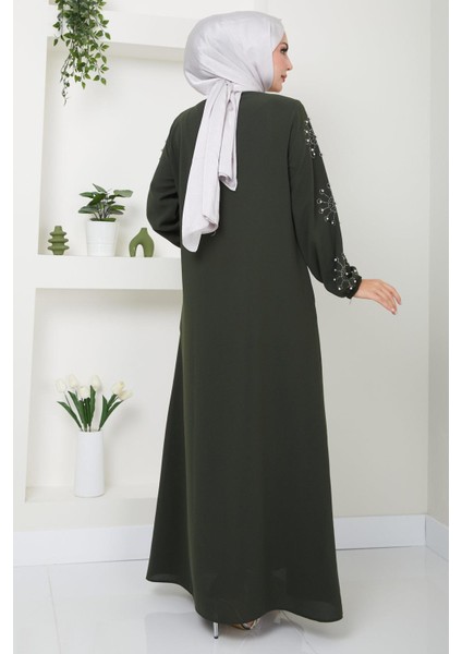 Kolu Taşlı ve Incili Ferace Haki HM2494
