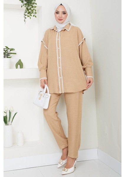 Nakış Işlemeli Ikili Takım Camel HM2491