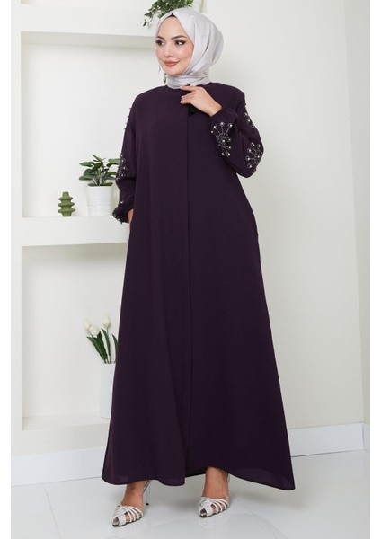 Kolu Taşlı ve Incili Ferace Mürdüm HM2494