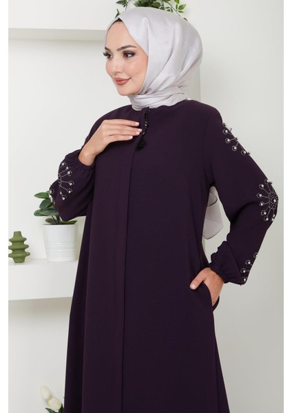 Kolu Taşlı ve Incili Ferace Mürdüm HM2494