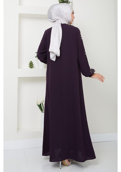 Kolu Taşlı ve Incili Ferace Mürdüm HM2494