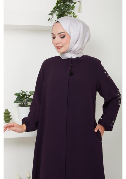 Kolu Taşlı ve Incili Ferace Mürdüm HM2494