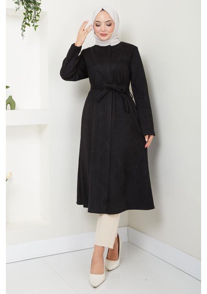 Fermuarlı Kuşaklı Süet Kap Siyah HM2542 fiyatları