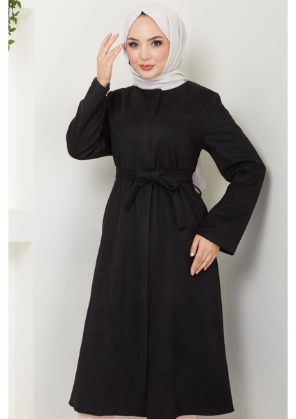 Fermuarlı Kuşaklı Süet Kap Siyah HM2542 modelleri