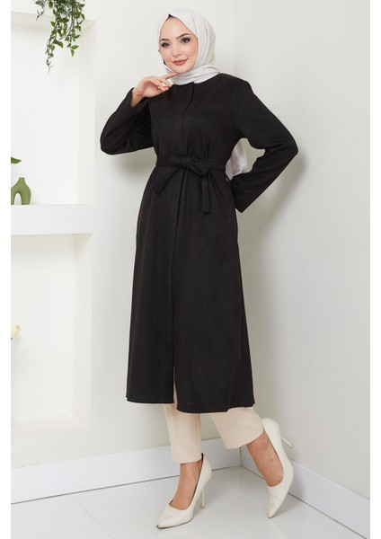 Fermuarlı Kuşaklı Süet Kap Siyah HM2542 fırsatları