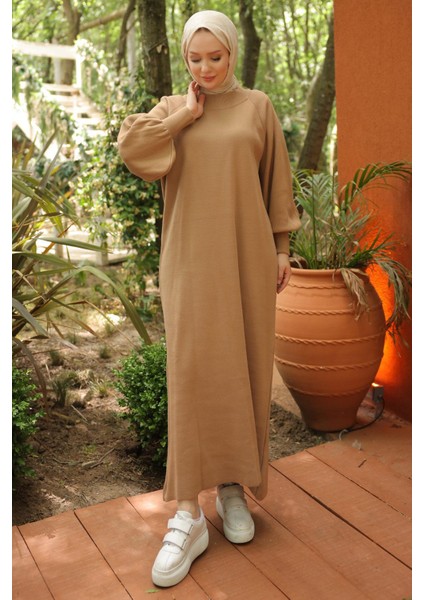 Balon Kol Triko Elbise Camel HM2522