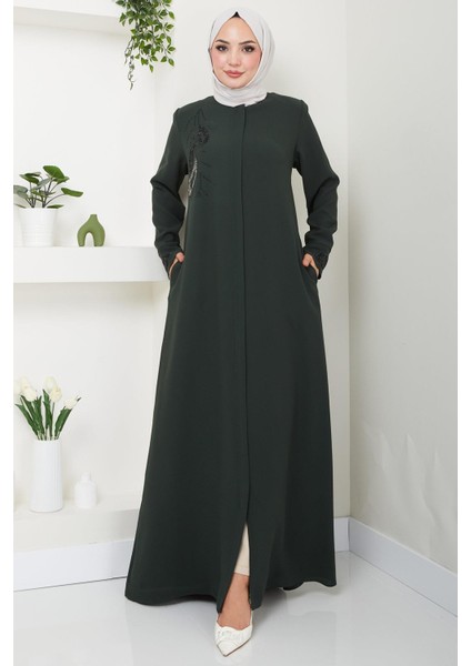 Hüma Taş Detaylı Ferace Haki HM2479 modelleri