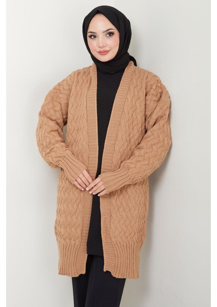 Sepet Örgülü Düğmesiz Araboy Triko Hırka Camel HM2565 fiyatları