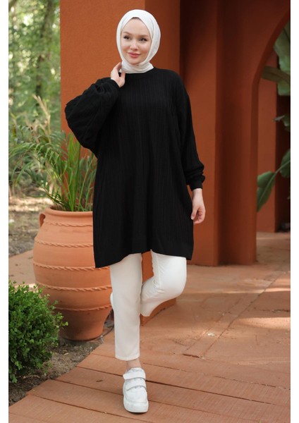 Balon Kol Triko Tunik Siyah HM2519