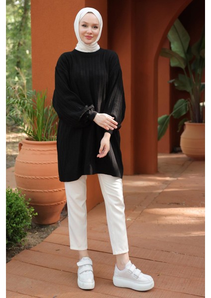Balon Kol Triko Tunik Siyah HM2519 modelleri