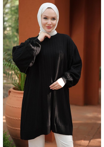 Balon Kol Triko Tunik Siyah HM2519 indirimleri