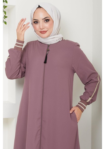 Çizgi Detaylı Gül Kurusu Ferace HM2035 modelleri