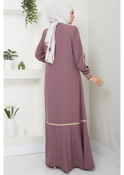 Çizgi Detaylı Gül Kurusu Ferace HM2035 indirimleri