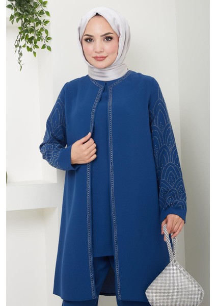 Kolları Taşlı Büyük Beden Takım Ikili Anne Takımı Indigo HM2504
