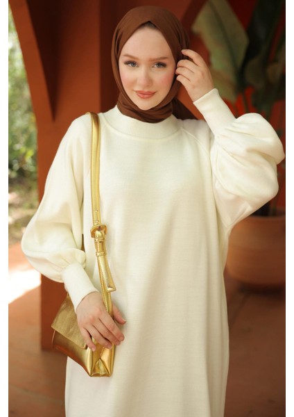 Balon Kol Triko Elbise Beyaz HM2522 fiyatları