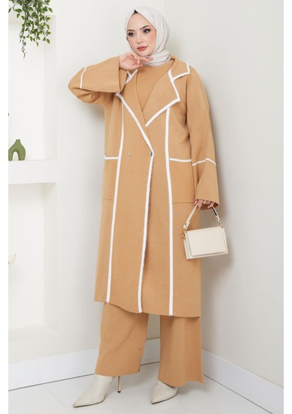 Sakal Garnili Üçlü Triko Takım Camel HM2534