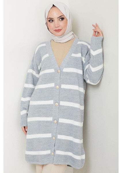 Çizgili Fitilli Triko Hırka Gri HM2589 modelleri