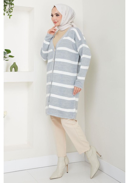 Çizgili Fitilli Triko Hırka Gri HM2589 fırsatları