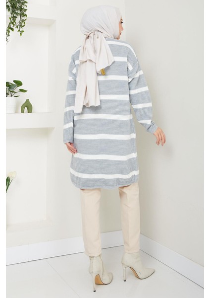 Çizgili Fitilli Triko Hırka Gri HM2589 indirimleri