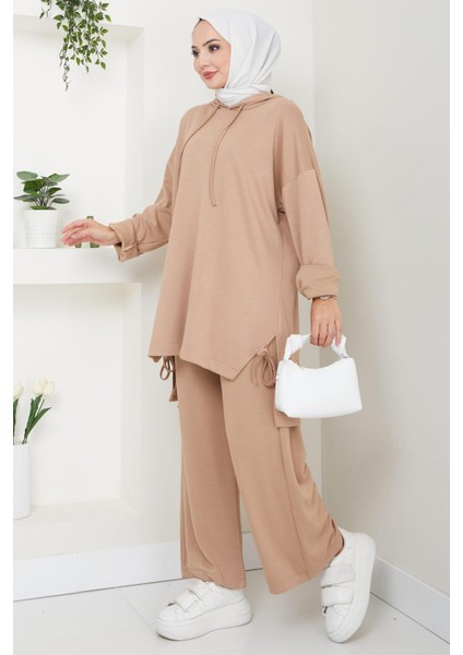 Kapüşonlu Oysho Ikili Takım Vizon HM2511 modelleri