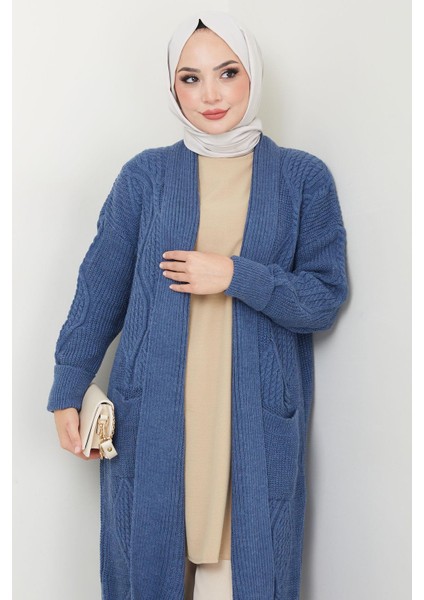 Şal Yaka Cepli Triko Hırka Indigo HM2534 fiyatları